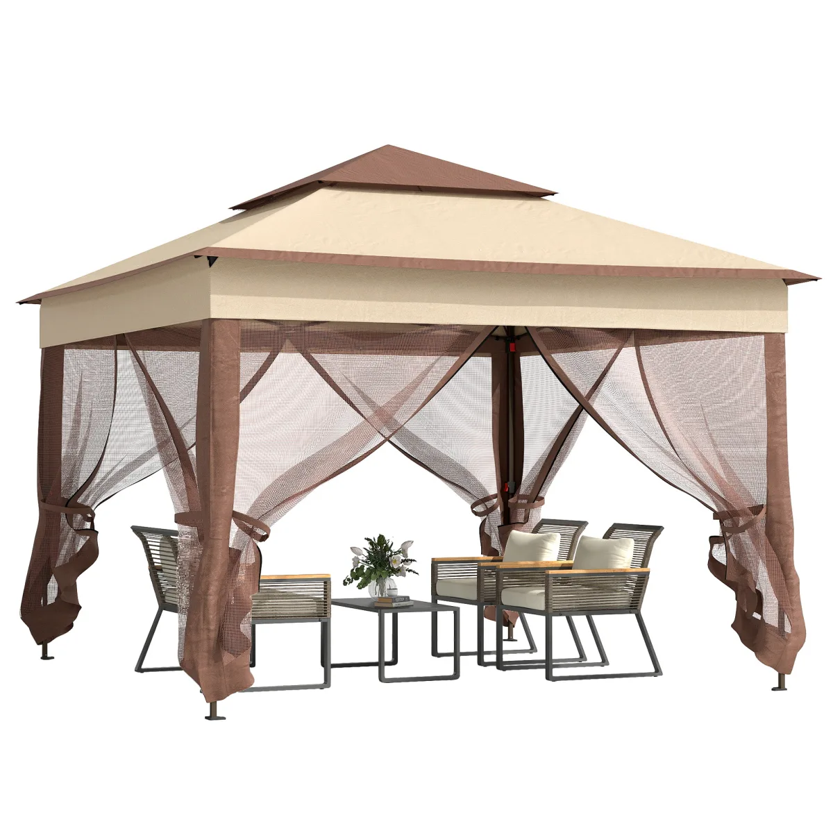 Outsunny 3.25 x 3.25m Pop Up Gazebo with Double Roof and Mesh Curtains, Heavy Duty Folding Party Tent